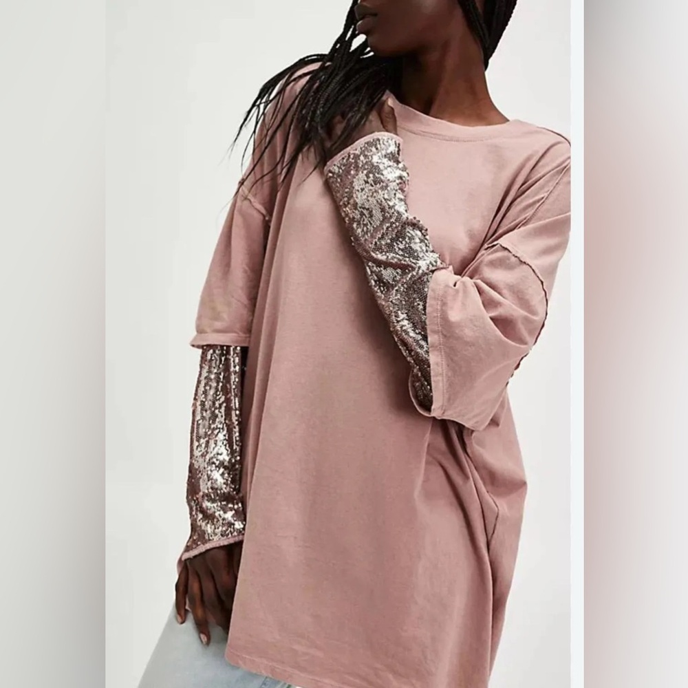 NWOT Free People We The Free Nellie Sequin Twofer in Mauve